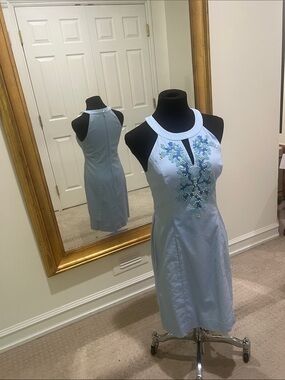 Lilly Pulitzer Sky Blue Embroidered Halter Midi Dress